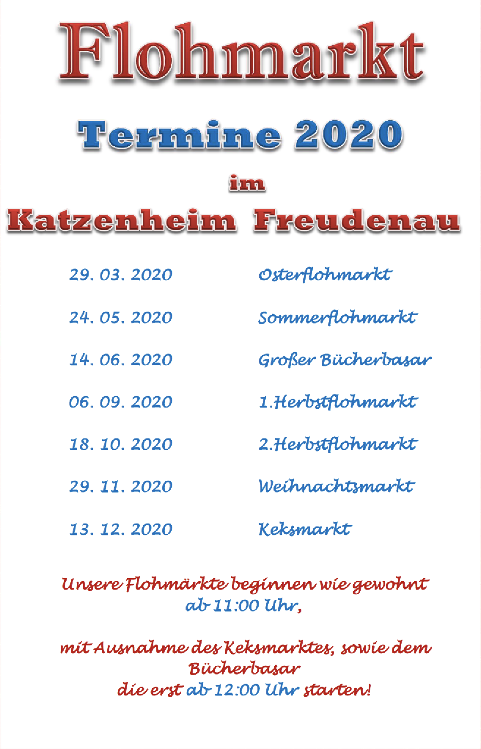 Flohmarkt Termine 2020 im Katzenheim Freudenau